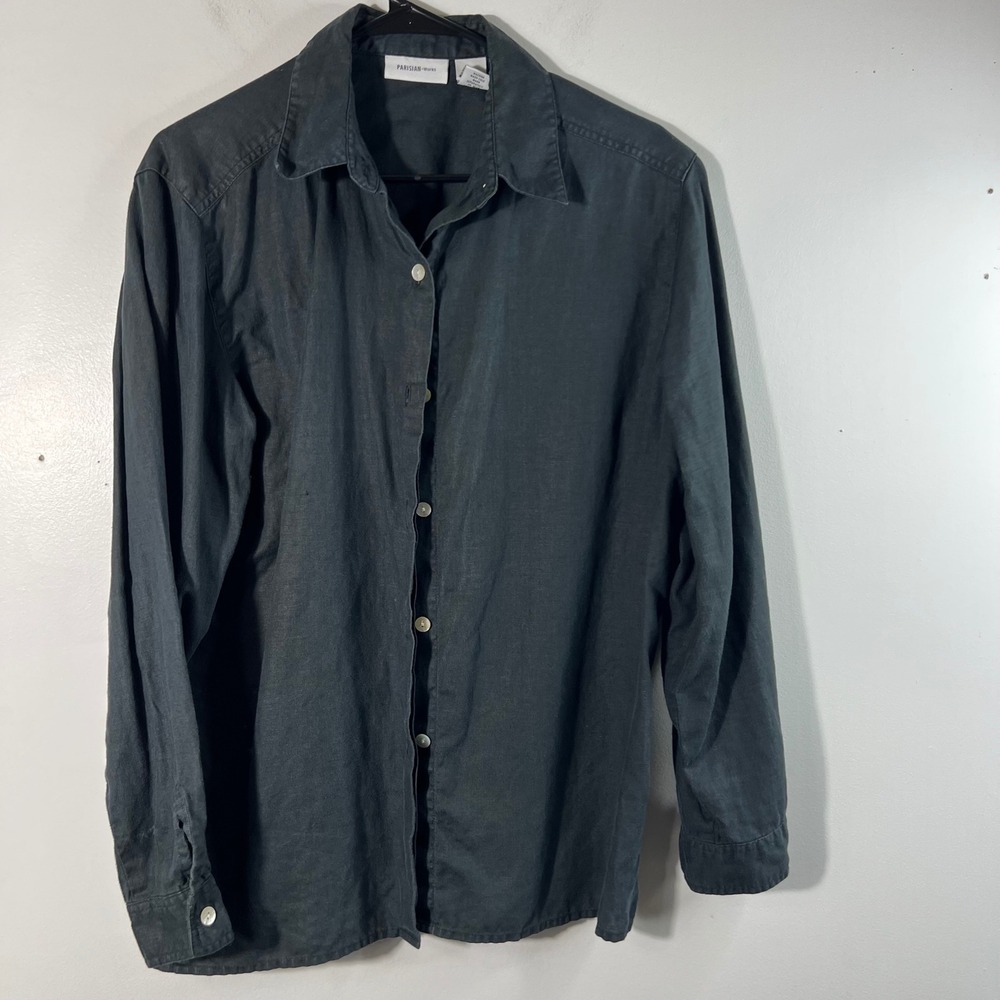 Womens Parisian Works Linen Button Shirt Black L Linen Long Sleeve